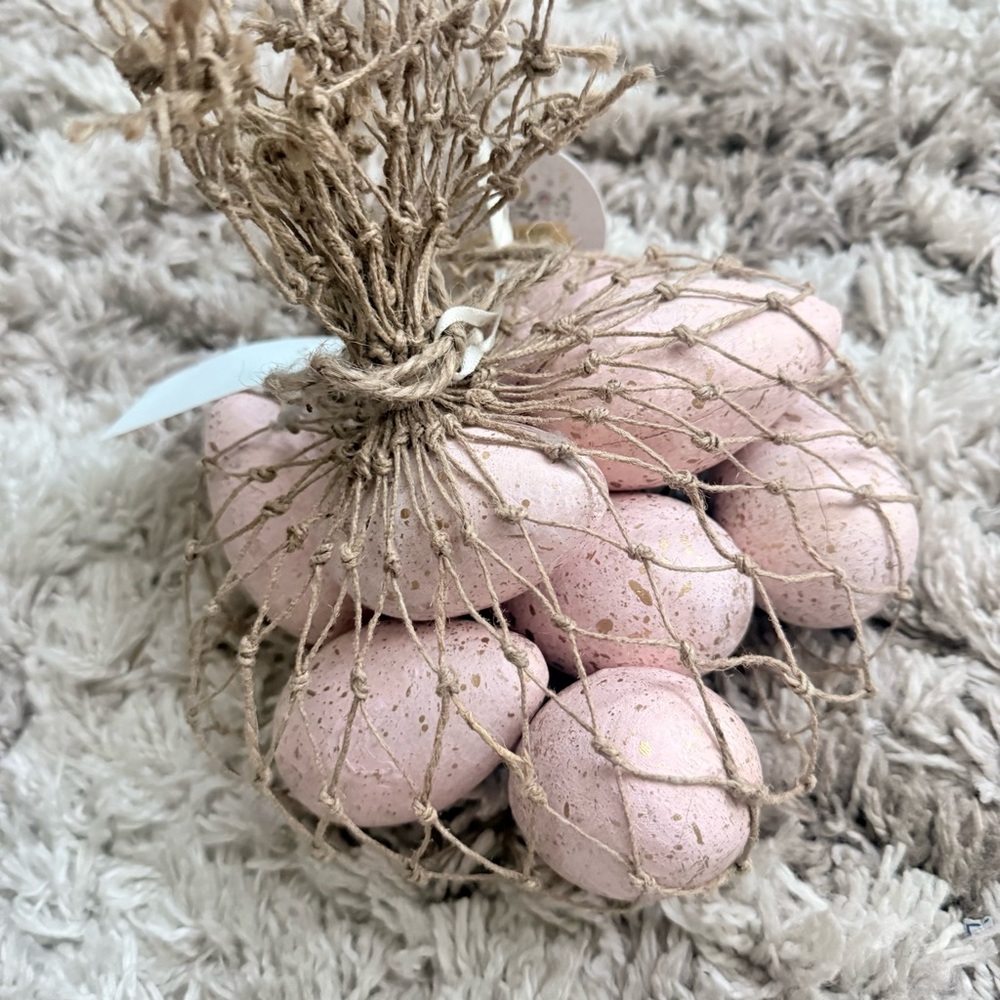 Boho Shabby Chic Plush Bunny Pillows and Speckled Wooden Eggs - Picture 6 of 10